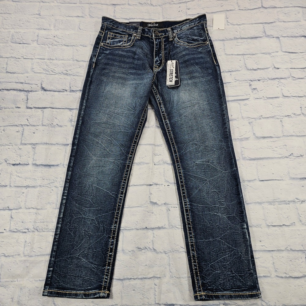 True Luck Straight Jeans Mens 34x30 Dark Blast Stretch Contrast Stitch Denim